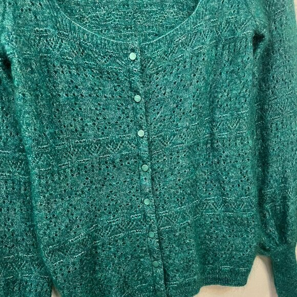 EUC Sezane Esmee Mohair Wool Square Neck Cardigan Emerald Green XXS - Picture 4 of 7